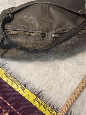 Rosetti Taupe Croc-Embossed Shoulder Bag with Gold Hardware